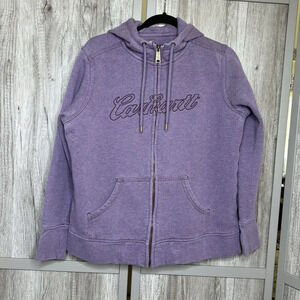 Carhartt Teen Hoodie Full Zip Large Embroidered Logo Purple Color Size XL 16-18